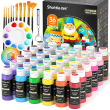 Shuttle Art Outdoor Acrylic Paint Set, 36 Colours 2oz/60ml Paint for Garden Ornaments with 10 Brushes 1 Palette, Waterproof Painting Set for Artists,