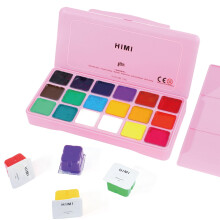 INK LAB HIMI Gouache Paint Kit 18 Vibrant Colors Non Toxic Paints Jelly Cup Design with Palette Portable for Professional Artists, Rich Pigment,