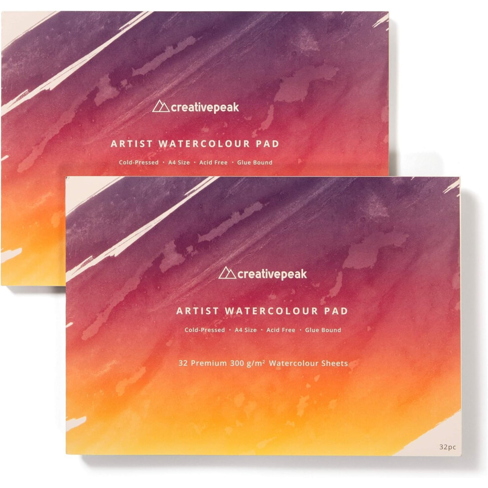 Watercolour Paper Painting Pad (64 Sheets, A4 Size (21x29.7cm), 2 PK) Premium 300 GSM Thick Professional Sketchbook for Mixed Media, Smooth & Slightly-image-OPC-PR87NC5-NEW