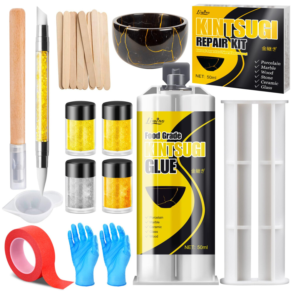 Kintsugi Repair Kit - Gold ? Silver Food Safe Glue For Pottery And Porcelain Repair, Ceramic Repair Resin For Bowls, Plates, Vases, Jades, Newbie 5051222041673