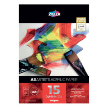 Acrylic Painting Pad - 300gsm Paper, 15 Sheets - by Zieler? Linen Textured Surface & Acid Free. Ideal for Acrylic Painting. (A3)