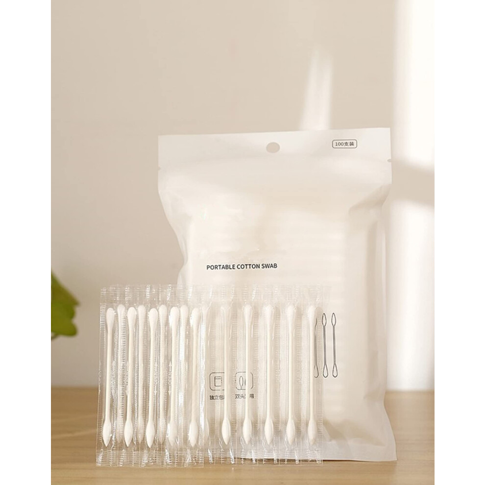 Cotton Swabs 100 Count Individually Wrapped Double Tipped Sterile Cotton Buds for Ear Beauty Cleaning