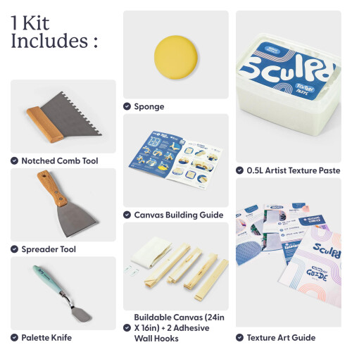 Sculpd Textured Canvas Kit - Complete Art Set with Texture Paste, Canvas, Palette Knife, Wall Hooks, Crafting Tools, Videos & Beginner Guide - DIY 1