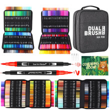 Sanyetral 144 Colouring Pens for Adults, Dual Tip Brush Pens, Felt Tip Pen Art Set with Coloring Books for Artists Writing, Drawing, Painting,