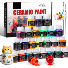 Teokantz Ceramic Paint Set, 24 x 25 ml Porcelain Paint Dishwasher Washable after Firing, Glass Paints for Glass Painting, Opaque Ceramic Paints for