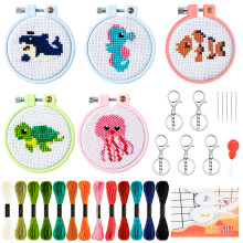 WATINC Embroidery Stitch Toys Kit for Kids Cross Stitch Sewing Kit Beginner Jungle Animals Needle Point Starter DIY Art Craft Sewing Set with