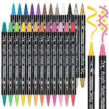 AOSUCO Acrylic Paint Pens: 24 Colours Dual Tip Acrylic Pens for Rock Painting, Wood, Pebbles, Glass, Ceramic, Stones, Fabric, Canvas, Craft,