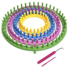 igadgitz home U6988 - Circular Knitting Loom, Wool Weaving Kit (4 Sizes - 14 cm | 19 cm | 24 cm | 29 cm) with Knitting Needle and Hook, Multicoloured