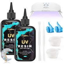 Suzzam UV Resin Kit with Lamp, Upgraded 200g Crystal Clear UV Resin Hard with UV Light, UV Cure Resin for DIY Jewelry Making, Crafts, and Art Projects
