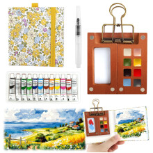 5 Pcs Pocket Artist Watercolour Travel Set, 8 Grids Portable Watercolor Palette Travel Watercolour Paint Set Mini Paint Palette Travel Kit with