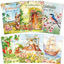 Kalysky 3 Pack A4 Water Colouring Book, Watercolour Workbook for Beginners, Watercolour Colouring Book for Adults, Watercolour Book for Painting,