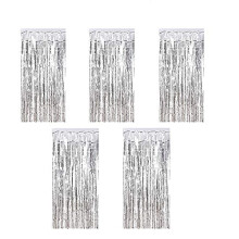 Kioneer Metallic Tinsel Curtains - Silver 5 Packs, 3 ft x 10 ft, Large Foil Fringe for Photo Backdrop, Door, Wall, Window, Party, Christmas Decoration
