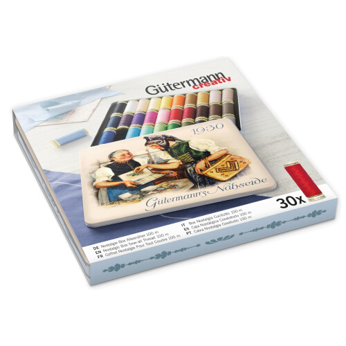 Gütermann G?termann creativ Nostalgic Box containing 30 spools of Sew-all Thread in different colours