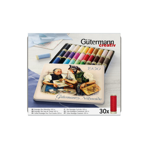 Gütermann G?termann creativ Nostalgic Box containing 30 spools of Sew-all Thread in different colours 2