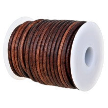 GENIQUE Real/Genuine Round Leather Cord for Jewelry Making, Leather String Cord for Crafting, Necklace, Bracelets, Braiding, Wraps (3mm, Antique Brown