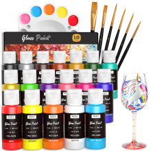 Nicpro 18 Colors Stained Glass Paint Set, 1oz / 30ml Waterproof Acrylic Enamel & Ceramic Glass Painting Kit for Arts on Transparent Wine Glasses Jars