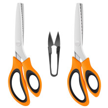 KUONIIY Pinking Shears (2 Pcs, Serrated & Scalloped Edges) with a Thread Snips, Zig Zag Scissors with Comfortable Handle, for Cutting Fabric,