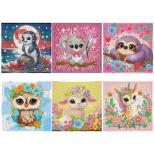 Kssvzz 6 Pack 5D Diamond Painting Kit for Kids, Cartoon Animal Diamond Art Kits, 6x6 Inch Full Drill Art Gem Painting for Girls, Boys, Beginners,
