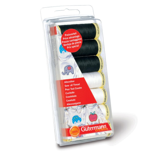 Gütermann Gutermann Sew-All Thread Set, 100 Percent Polyester, 7 x 100 m, Black/White