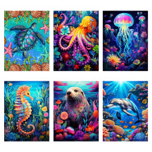 Mrnsiet 6 Pack Ocean Creatures Diamond Painting Kits for Adults Beginner,Sea Animals Round Drill Diamond Art Kits for Adults,Easy Marine Animals Gem