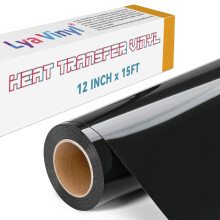 Lya Vinyl 15FT Heat Transfer Vinyl, Black Iron on Vinyl Roll for Cricut, Silhouette Cameo, Black HTV Vinyl for DIY Fabric, Clothes, Bags, and Other