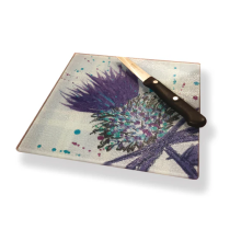 Scottish Bramble Thistle Designed Glass Chopping Board Pot Stand Worktop Saver