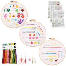Myfilicity Embroidery Beginners Stitch Practice kit, 3 Embroidery Starter Kits, Learn 30 Different Stitching Techniques for Craft Enthusiasts to