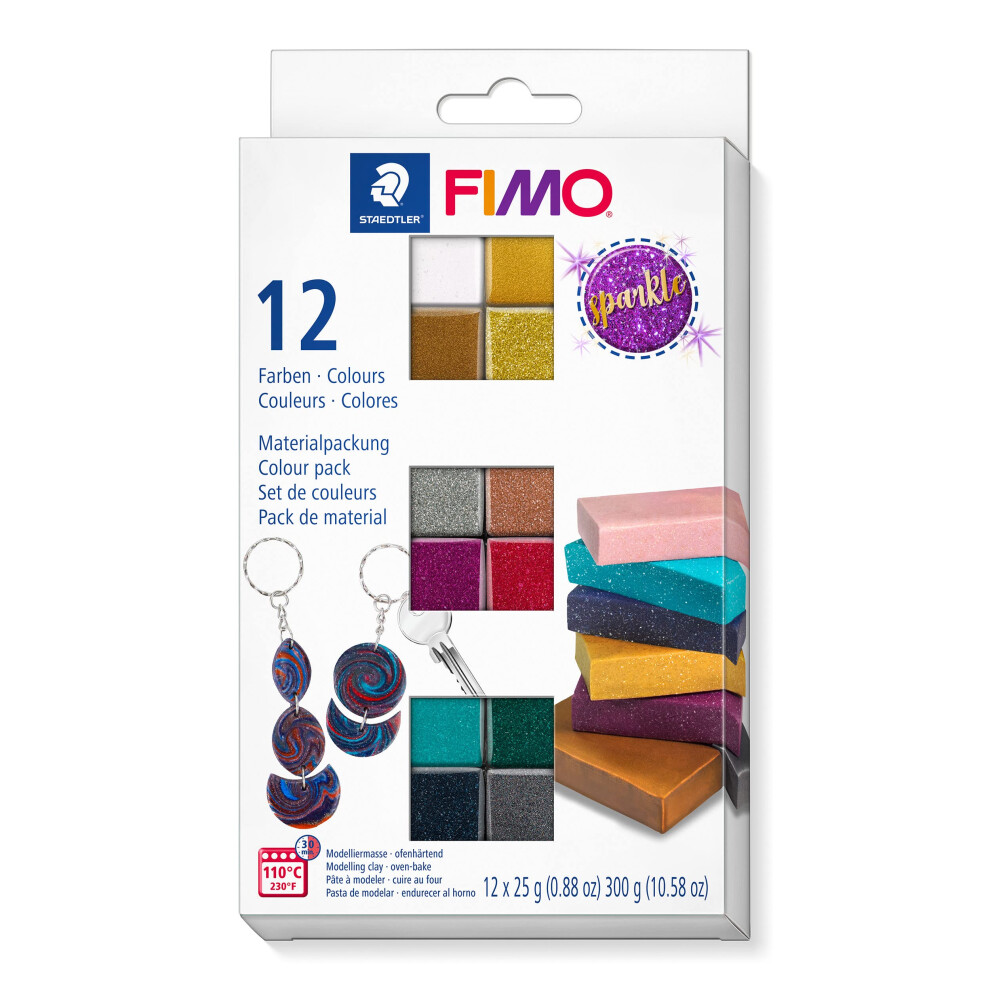 Staedtler Polymer Modelling Clay - Fimo Effect - Oven Bake Clay - Assorted Pack, Sparkle Colours - Pack Of 12 X 25G, 8013 C12-4