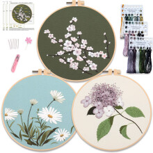 Myfelicity Embroidery Kit, 3 Flower Pattern Sets, Includes 3 Patterned Embroidery Cloths, 3 Threads, 3 Paper Instructions, 6 Needles and 1 Hoop?