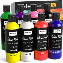 Nicpro 8 Colors Permanent Fabric Paint (4 oz, 120 ml) Soft Fabric Paint for Clothes, Non-Toxic Textile Paint for Fabric DIY Crafts, T-shirts, Shoes