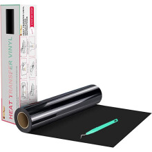HTVRONT Heat Transfer Vinyl-12In x 20Ft(30.5x 610cm) Black Iron on Vinyl Roll, HTV Vinyl Roll for T-Shirt Clothing and Other Fabrics(Black)