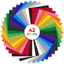 Ohuhu Heat Transfer Vinyl, 42 Pack Easy to Cut & Weed HTV Vinyl for Circut for T-Shirts Hats Leathers DIY - 12" x 10" 20 Glossy Colours Iron on Vinyl