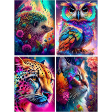 BEAYIOU 4 Pack 5D Diamond Painting Kits for Adults, Animal Diamond Art Kits, Cat Full Drill Diamond Dots Paint with Diamonds Hedgehog Owl Pictures