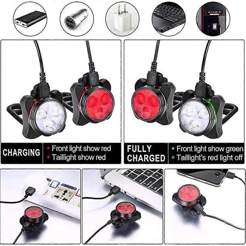 Éclairage vélo, lampe vélo rechargeable USB, kit d'éclairage vélo 2
