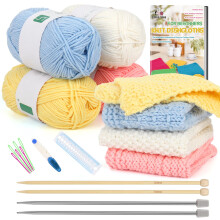 Aeelike Knitting Starter Kit for Adults - Knitting for Beginners Kit - Make Your Own Dishcloth - Knitting Kit with Yarn, Instructions, Knitting