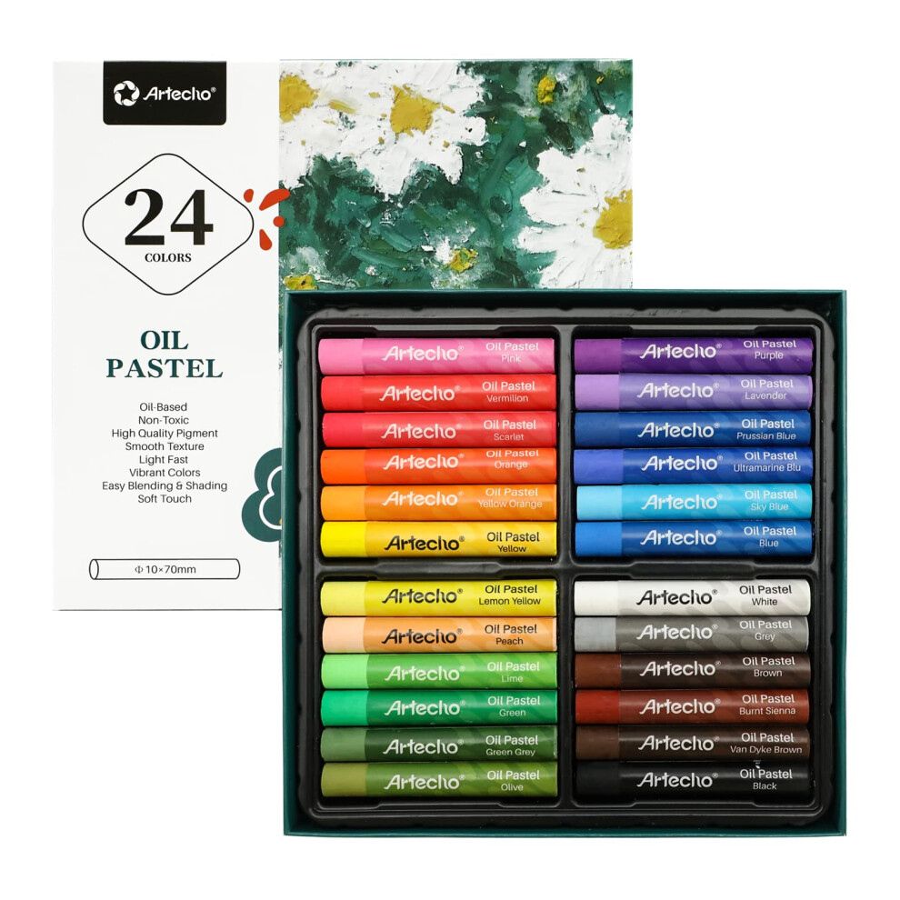Artecho Oil Pastels Set of 24 Colors, Soft Oil Pastels for Art Painting, Drawing, Blending, Oil Crayons Pastels Art Supplies for Artists, Beginners,-image-OPC-PQCP89C-NEW