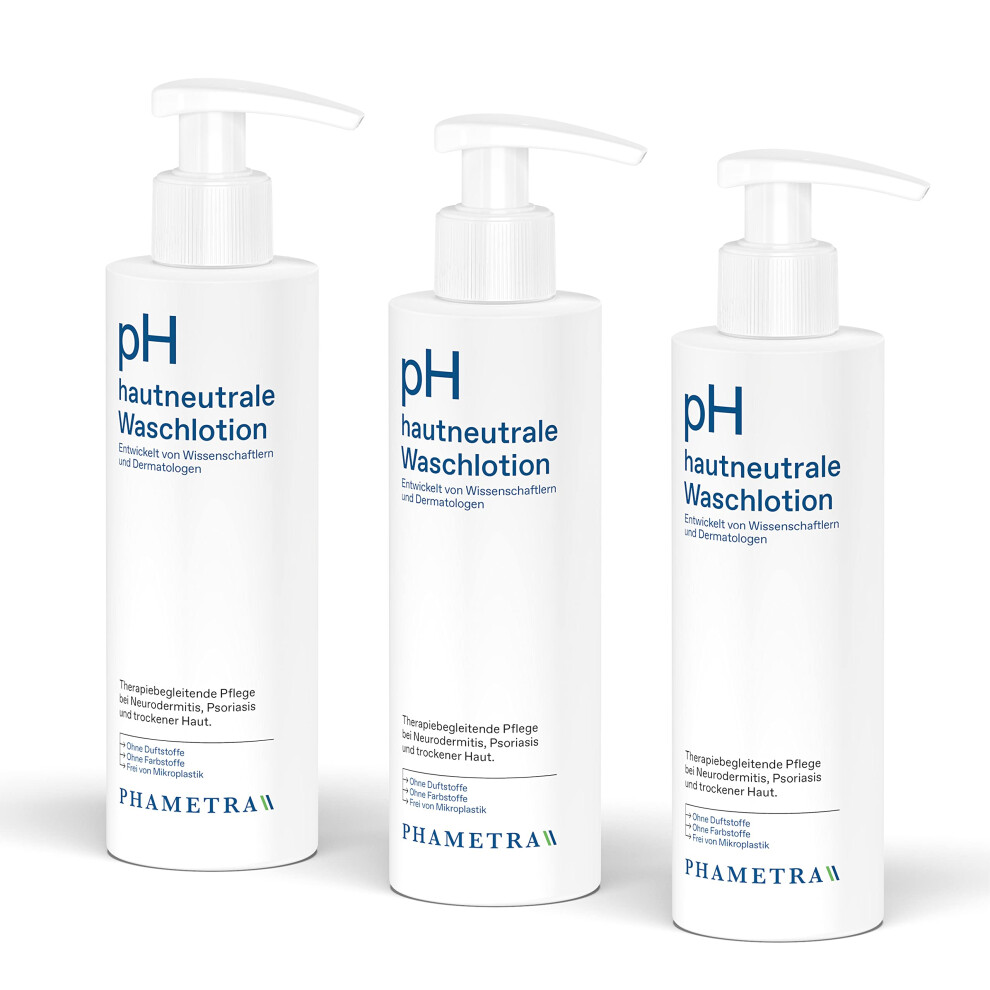 Phametra Ph Neutral Wash Lotion | Medical Skin Care | Mild Cleansing For Sensitive Skin | No Fragrances And Dyes | Ph Value 5.5 | 3 X 200 Ml
