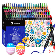 Artecho Acrylic Paint Markers 120 Colors, Acrylic Paint Pens with Brush Tip and Fine Tip for Stone, Rock Painting, Paper, Pumpkin, Wood, Egg, Canvas,