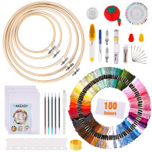 MAKEASY Embroidery Starter Kit 205PCS, Cross Stitch Kits with 100 Colors Embroidery Threads, 3PCS Aida Fabric, 5PCS Bamboo Embroidery Hoops,