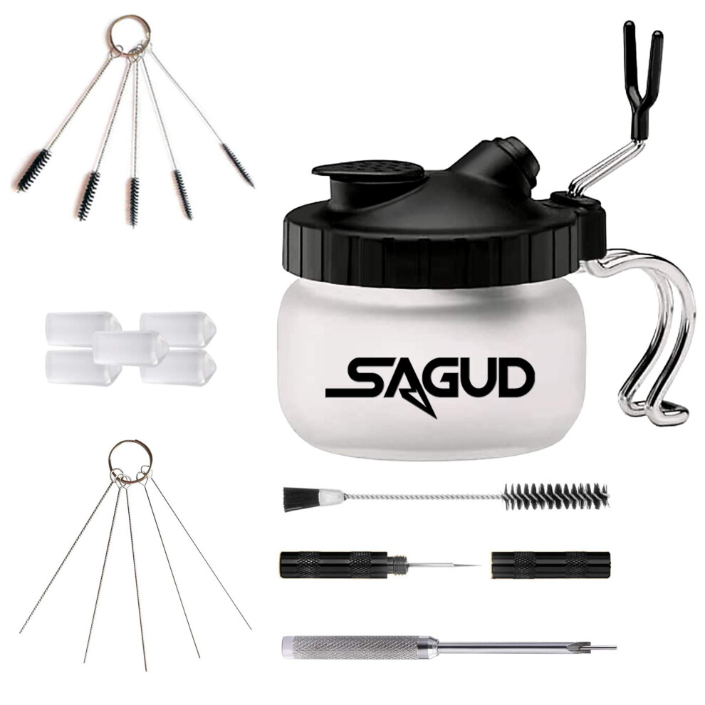 Sagud Airbrush Clean Kit Cleaning Pot With Glass Cleaning Pot Holder, Air Brush Cleaning Kit For Spray Gun Washing 5051221544212
