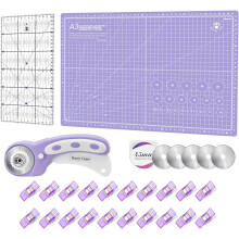 Headley Tools Rotary Cutter Set - 45mm Fabric Cutter, 5 Extra Rotary Blades, A3 Cutting Mat, Quilting Ruler and Sewing Clips, Ideal for Crafting,