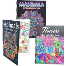 Pobuu 3 Pack Adult Colouring Book,60 Page Mandalas,Animal & Flower Patterns,Spiral Bound Colouring Books for Adults Relaxation, Anxiety Relief Gifts
