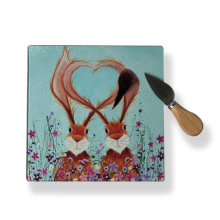 Scottish Hares In Love Designed Glass Chopping Board Pot Stand Worktop Saver