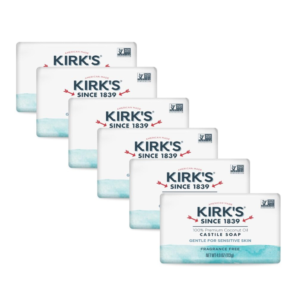 Kirk's Castile: Coco Castile Bar Soap, Fragrance Free 4 Oz (6 Pack)
