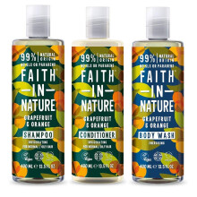 Faith In Nature Grapefruit and Orange Shampoo, Conditioner and Body Wash Trio | Vegan | Cruelty Free | 99% Natural Fragrance | Free From SLS or