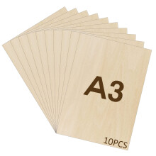 WISYOK 10pcs Plywood Sheets A3, Basswood Sheet 2mm, Unfinished Plywood Board for Crafts, DIY, Wood Engraving, Laser Projects, Model Making,