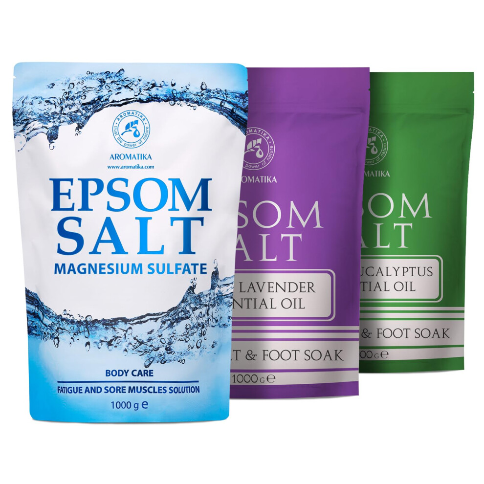 Aromatika Trust The Power Of Nature Epsom Bath Salt Set 3?1000 G - Epsom Salt - Epsom Salt With Eucalyptus & Lavender Essential Oils - Pure & Natural - Concentrated Magnesium Sulphate