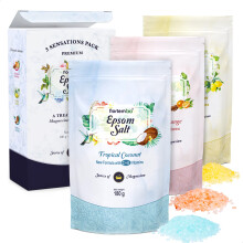 Nortembio Epsom Salt Gift Pack Jasmine, Cinnamon & Coconut Fragrances 3 x 180g | Natural Magnesium with Vitamins C & E | Relaxing Baths, Spa,