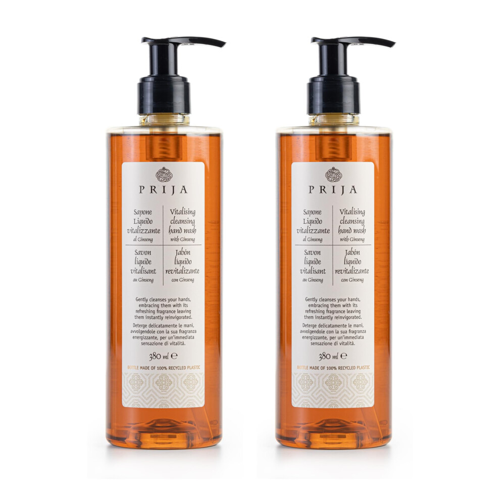 Prija Vitalising Hand Wash With Ginseng Extract Gently Cleanses Hands, Moisturising Liquid Hand Soap, Vegan Friendly With Energising Fragrance 380Ml X