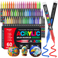Funnasting 60 Colours Acrylic Paint Pens, Soft Brush Tip Acrylic Marker Pens, Paint Markers for Colouring, Glass, Fabric, Egg, Rock Painting and DIY